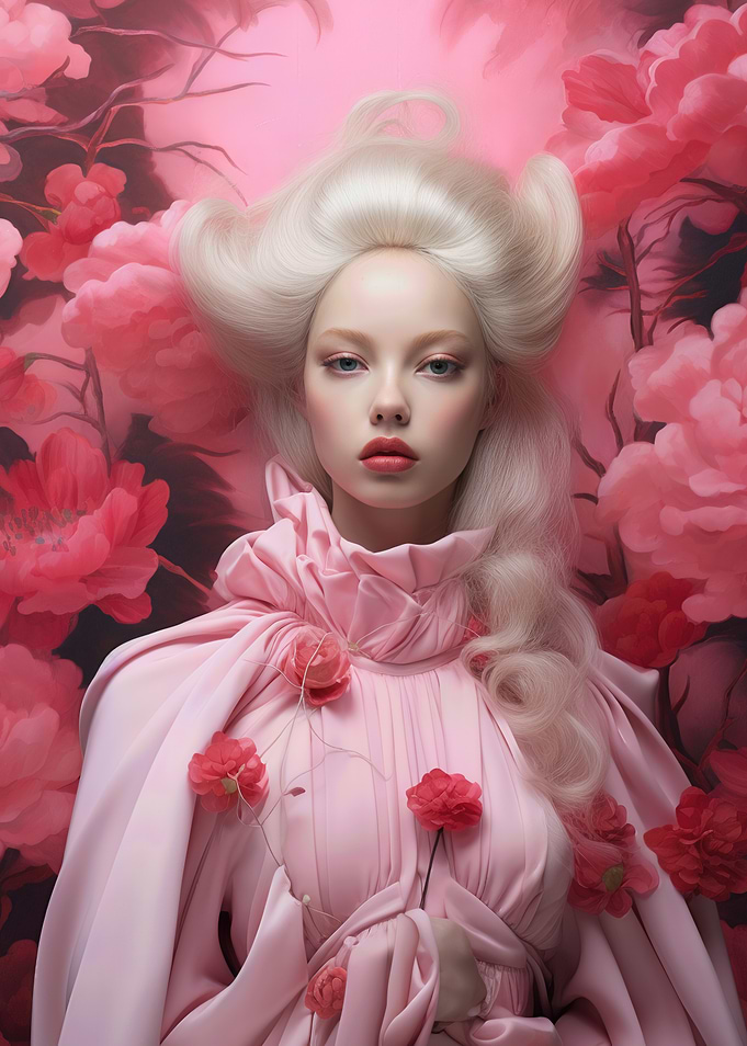 Pink Portrait with Flowers
