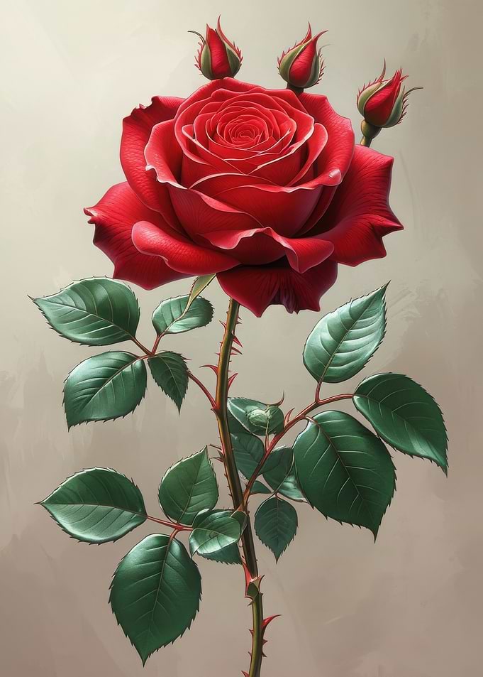 Elegant Red Rose with Buds