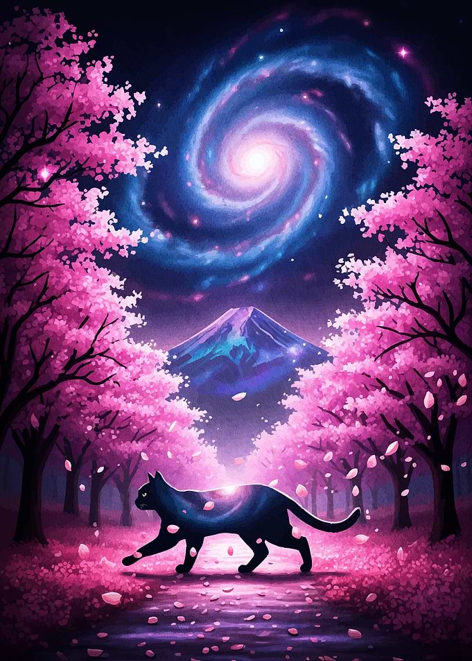 cat cherry blossom galaxy