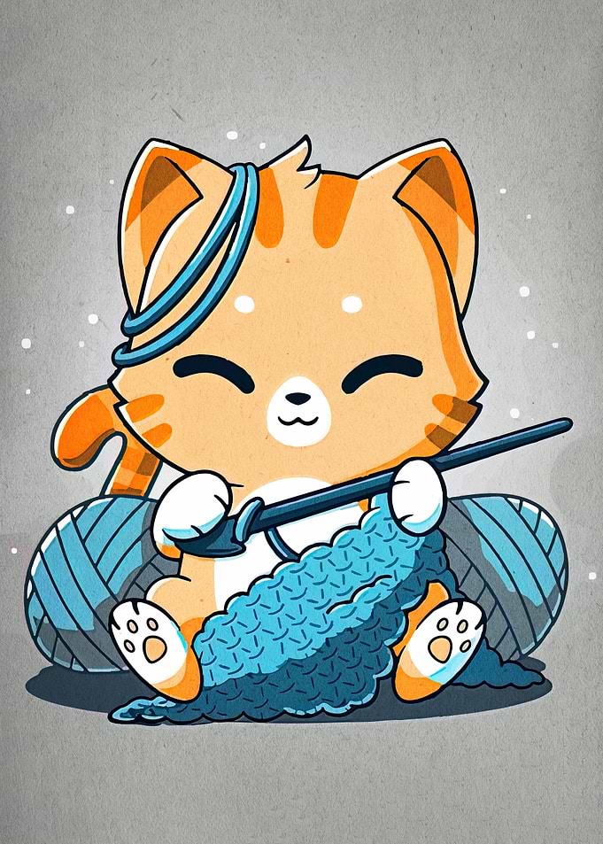 Cute Cat Knitting Cartoon Illustration