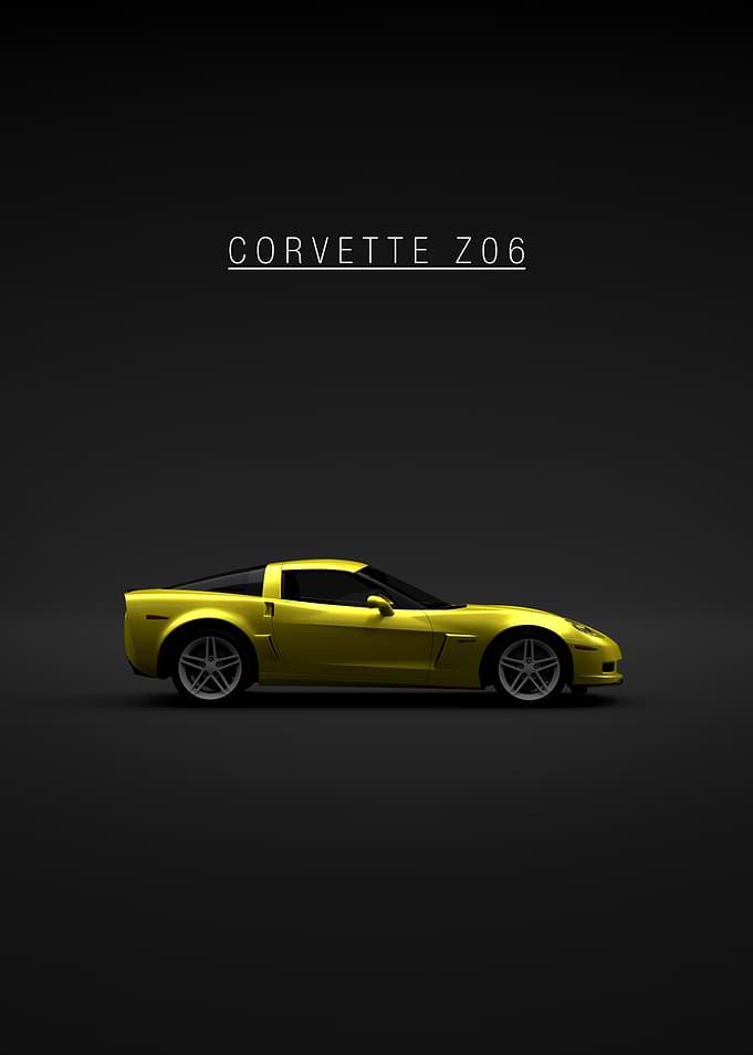 Yellow Corvette Z06 on Black Background