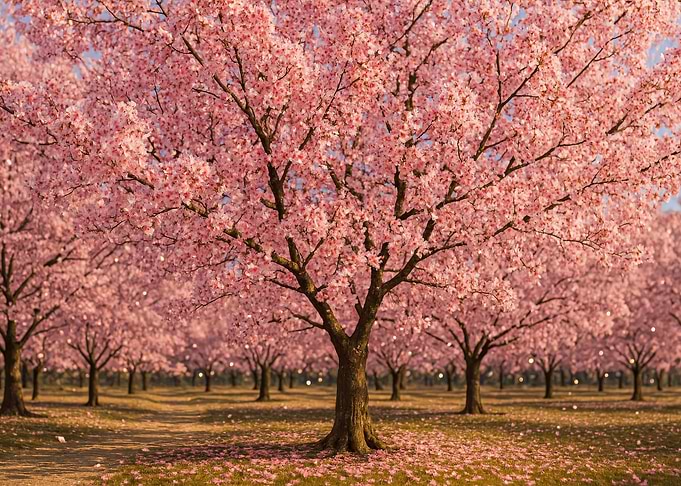 Cherry Blossom Tree Orchard in Bloom