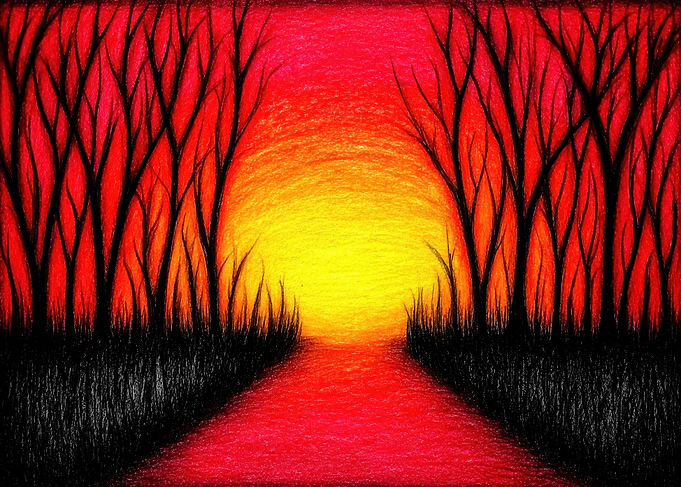 Red Sunset Through Trees