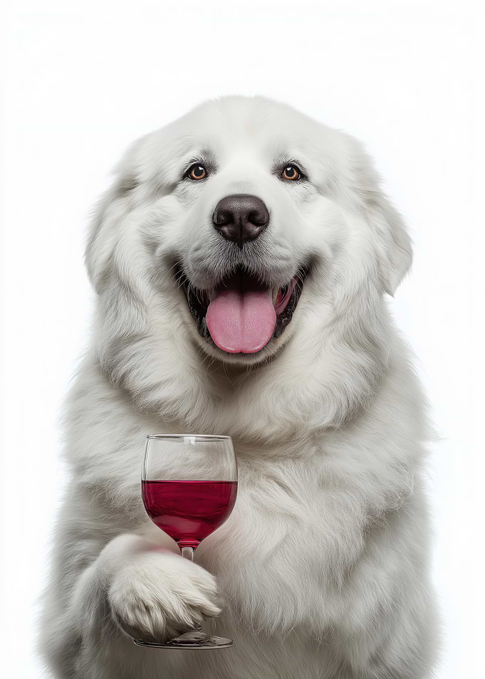 Kuvasz dog with Wine Glass Portrait