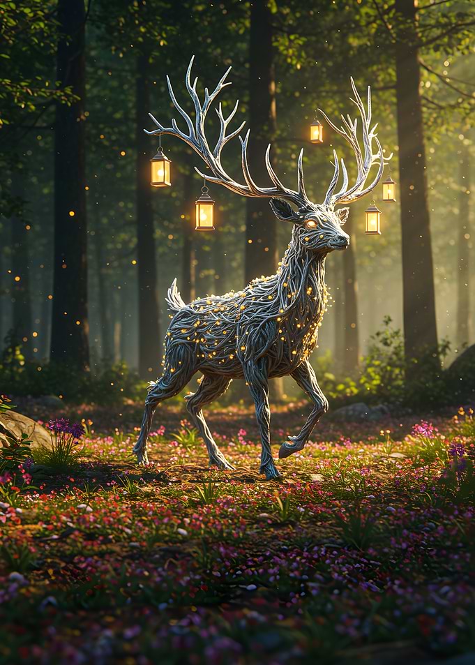 Enchanted Forest Deer with Lanterns