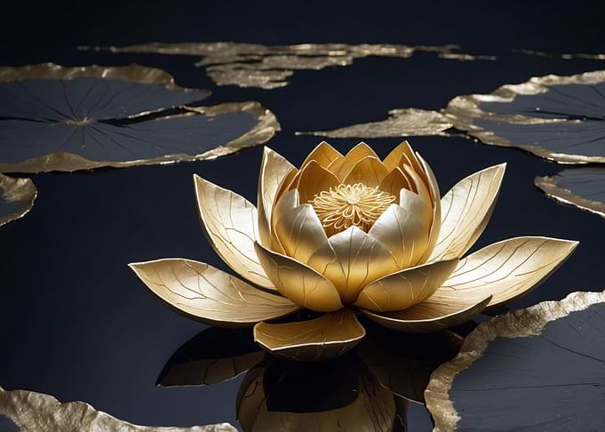Golden Lotus Flower on Dark Water