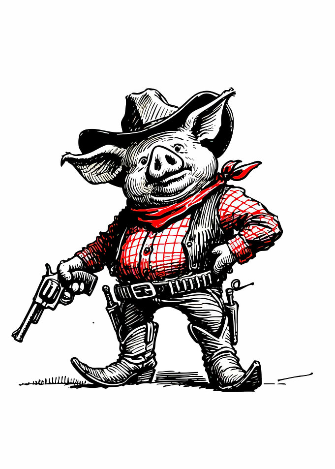 Pig Cowboy with Gun Illustration