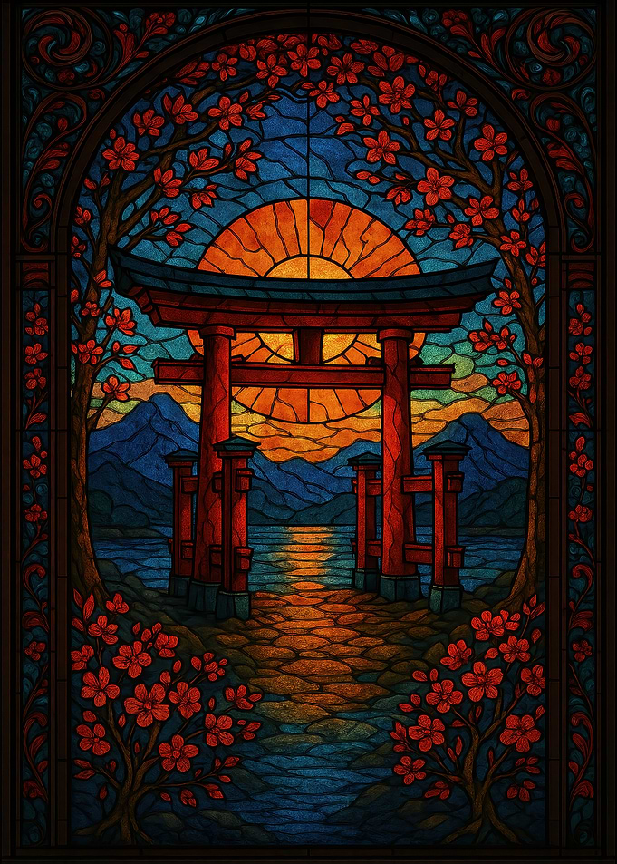 Stained Glass Torii Gate Landscape
