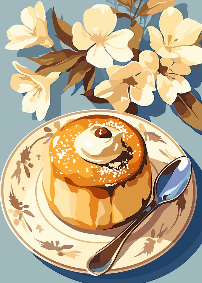 Sweet Pastry with Flowers Illustration