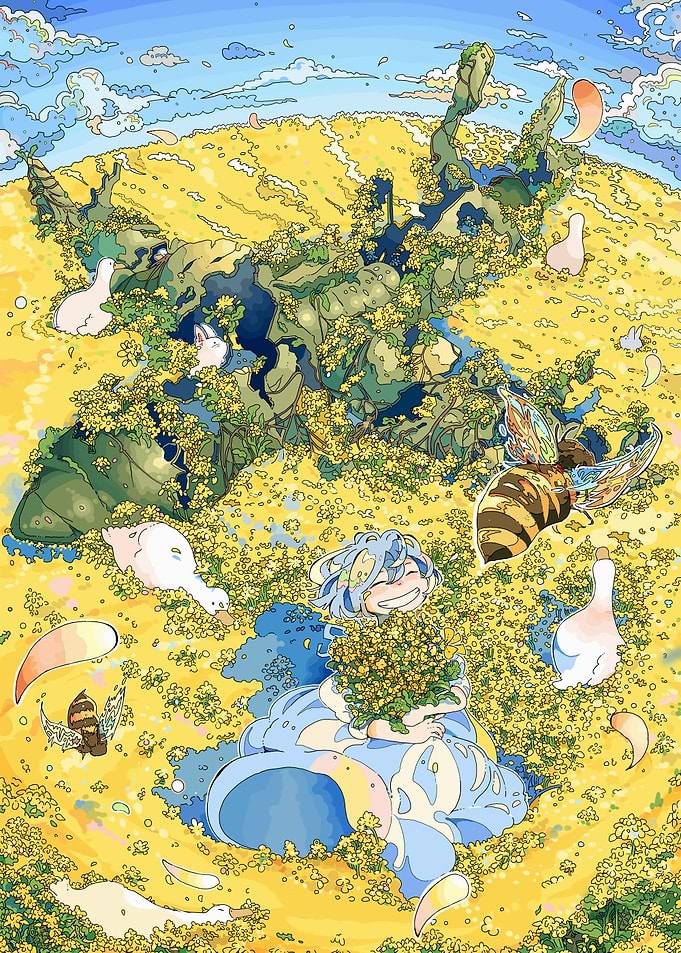 Floral Field with Child and Bees