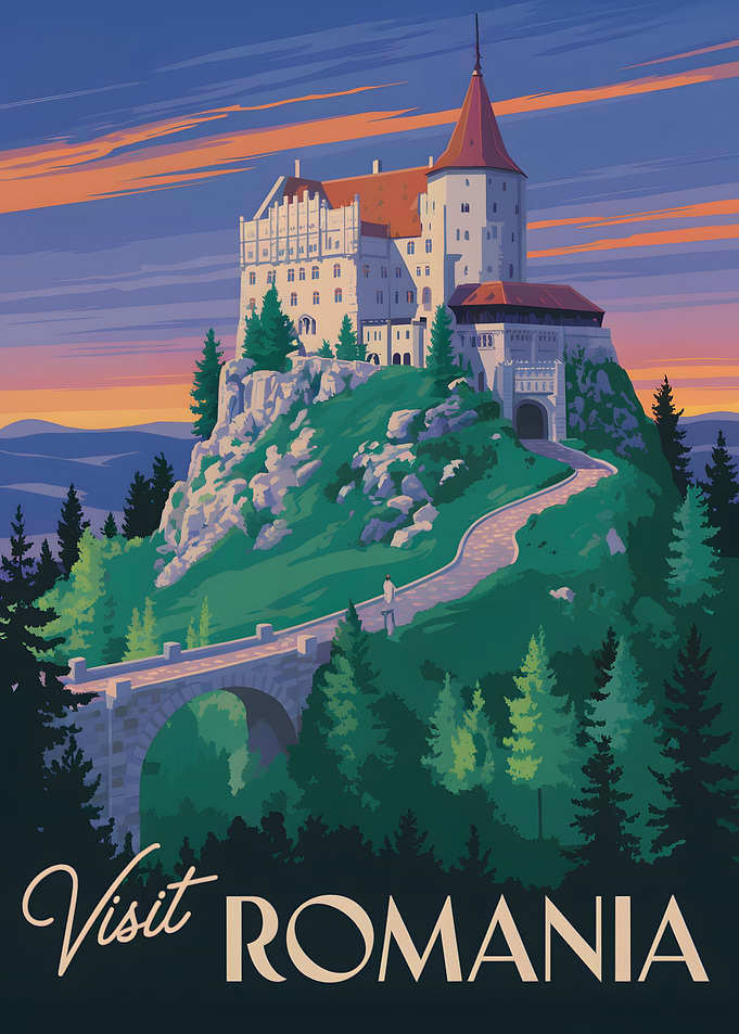 Visit Romania Castle Travel Poster Art
