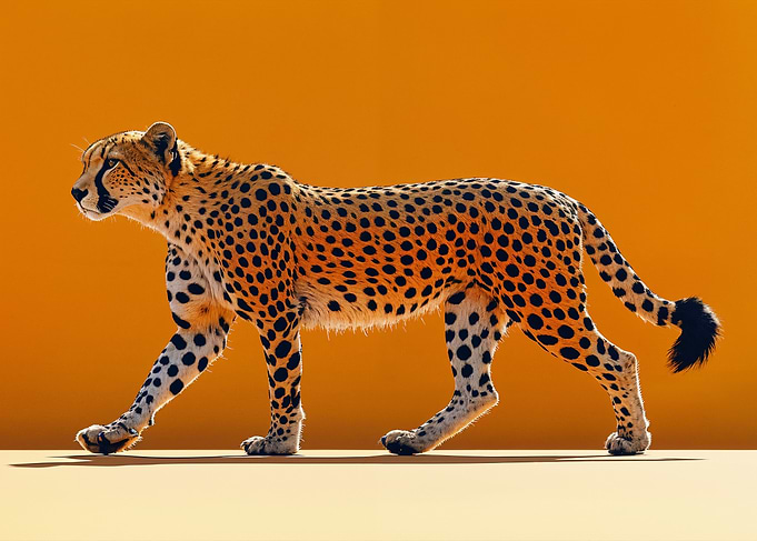 Cheetah Walking on Orange Background