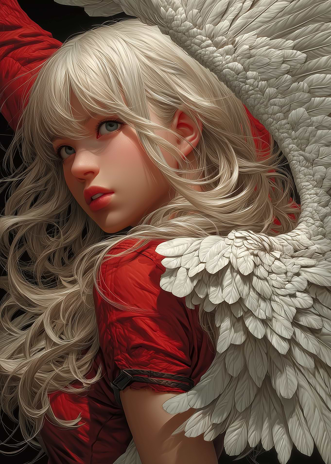 Blonde Angel with Red Dress