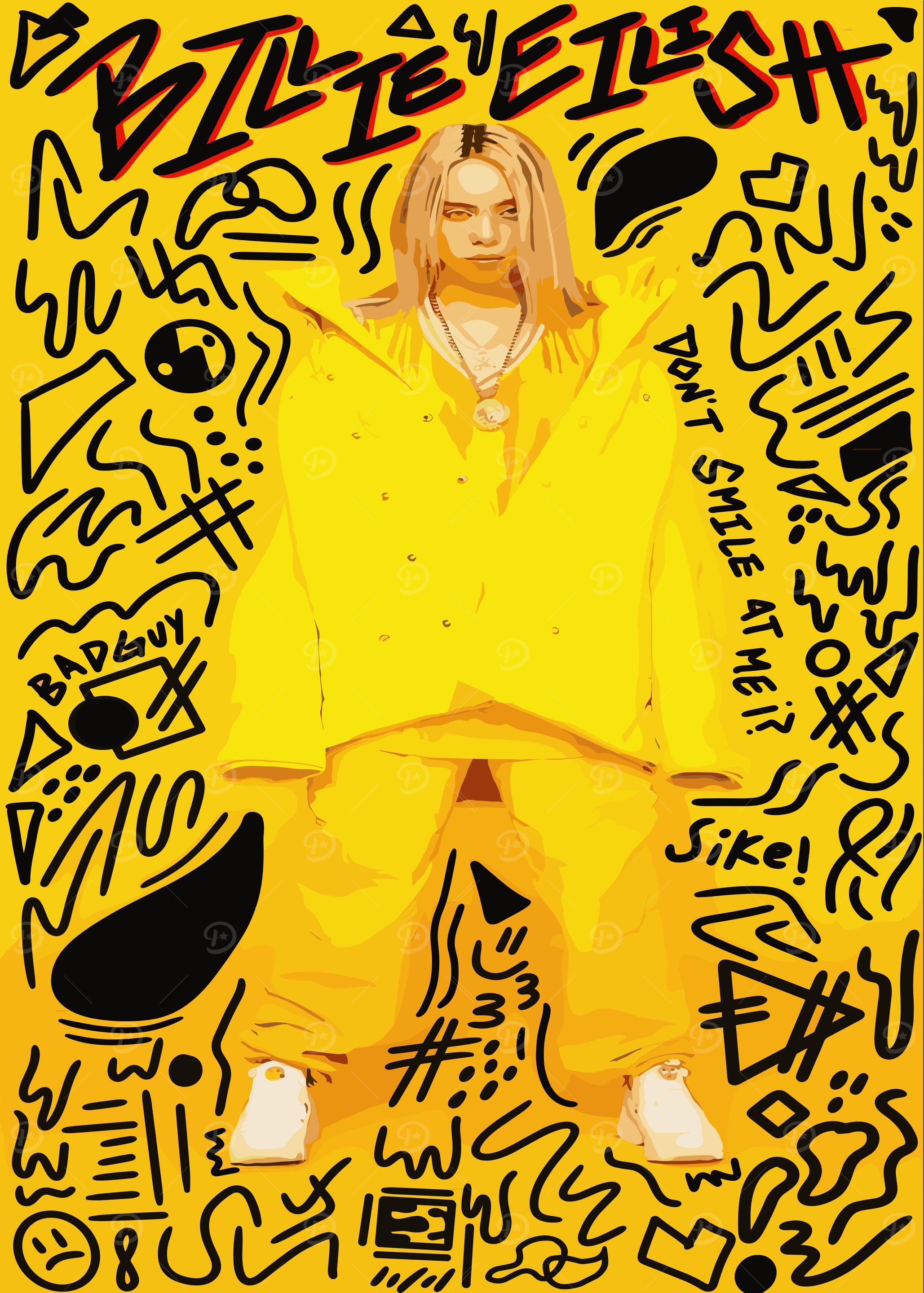 Billie Eilish Yellow Doodle Art