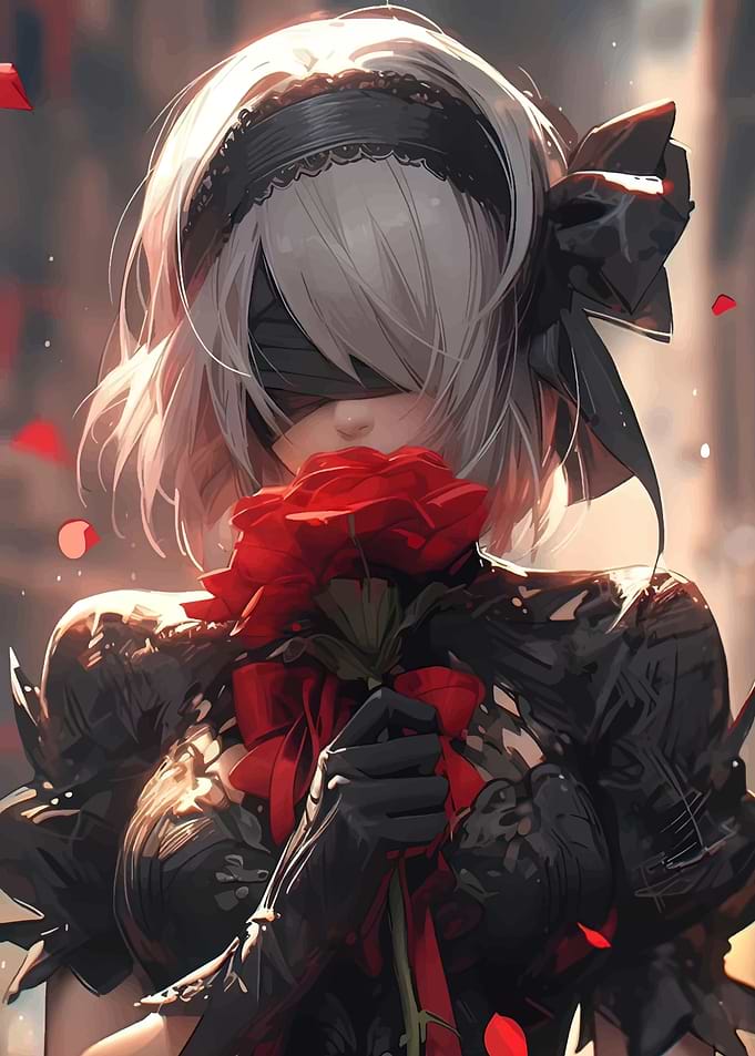 Anime Girl with Rose Bouquet