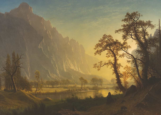 Mountain Landscape Painting with Golden Light