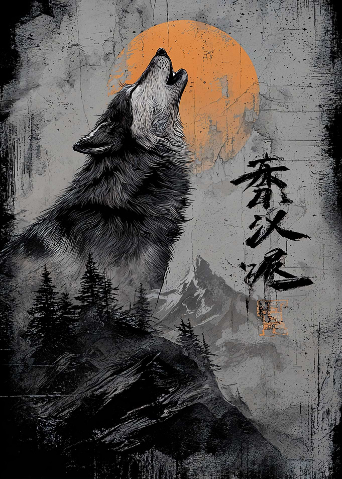 Wolf Howling at Moon Digital Art