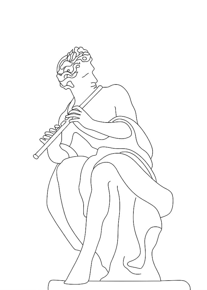 Minimalist Line Art: Flute Player Statue