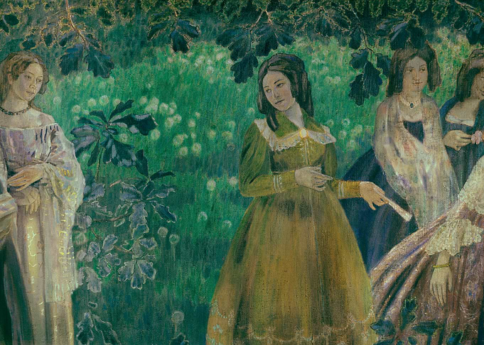Young Women in the Garden Painting
