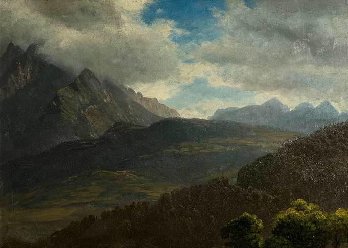 Mountainous Landscape Painting with Cloudy Sky