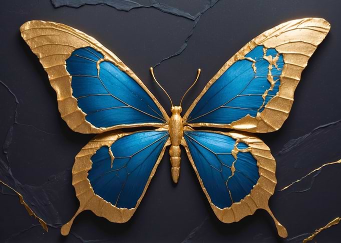 Blue and Gold Butterfly on Dark Background