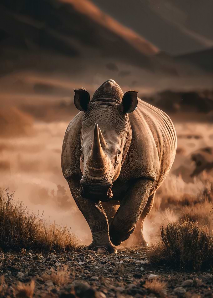 Charging Rhino in Golden Light