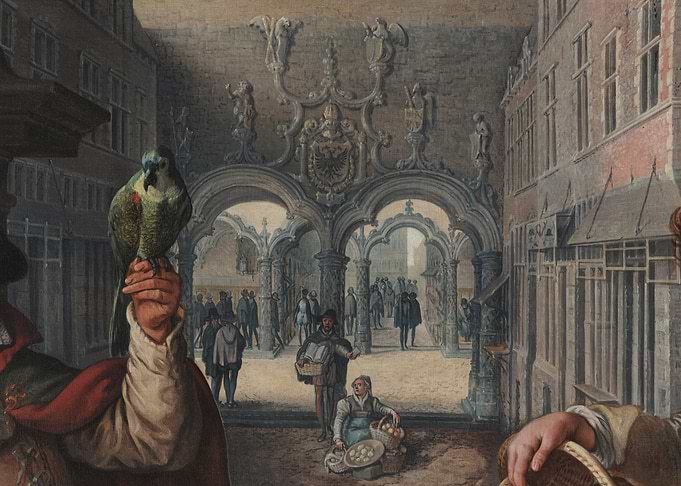 Historical Market Scene with Parrot