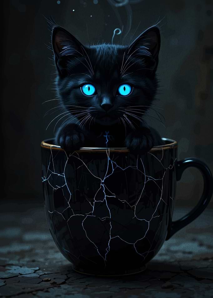Black Kitten in a Cup