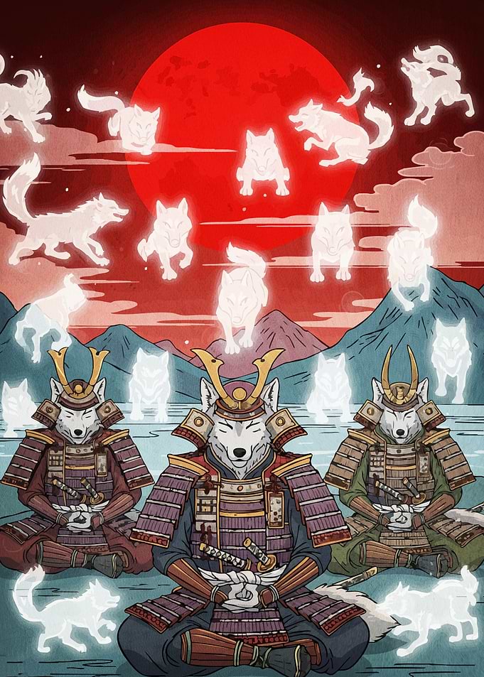 Wolf Samurai Red Moon