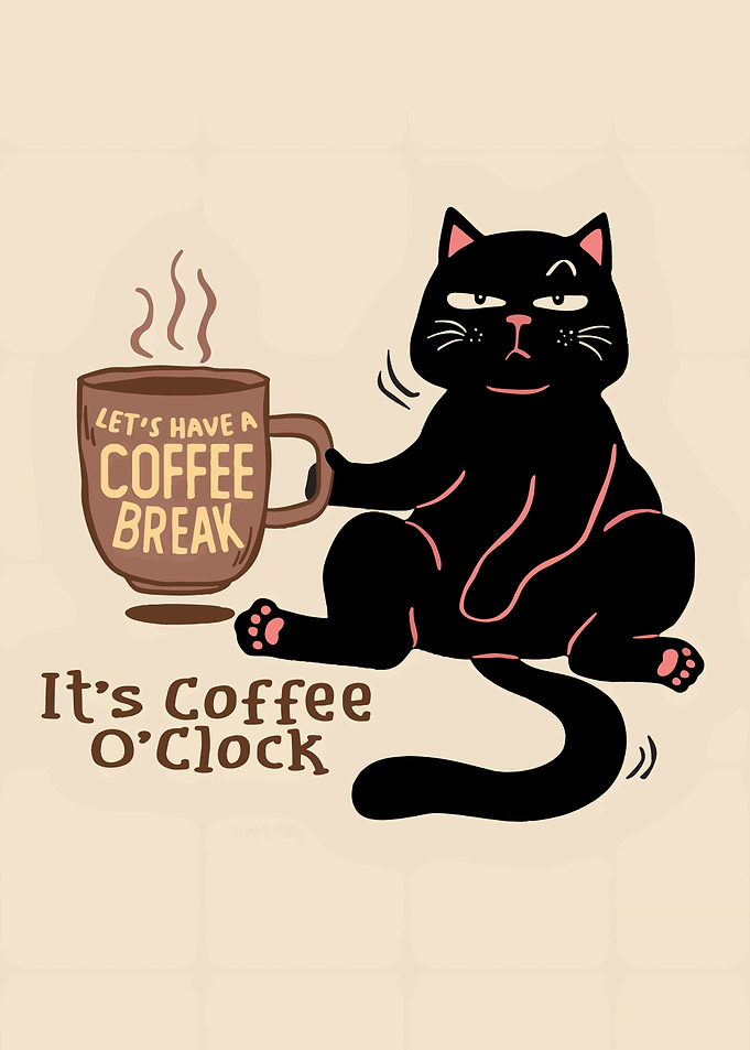Coffee Break Cat Cartoon