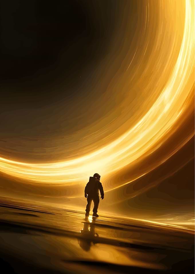 Astronaut near a golden black hole