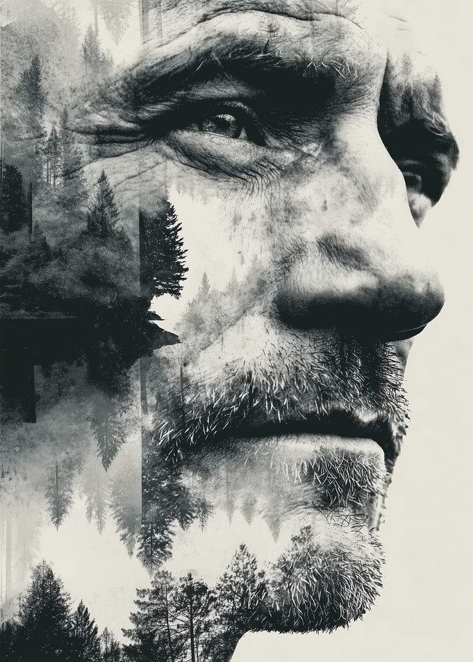 Monochrome Portrait with Forest Double Exposure
