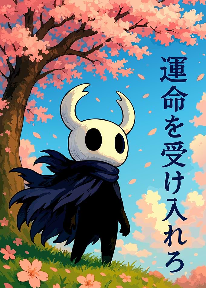 Hollow Knight under Cherry Blossom Tree