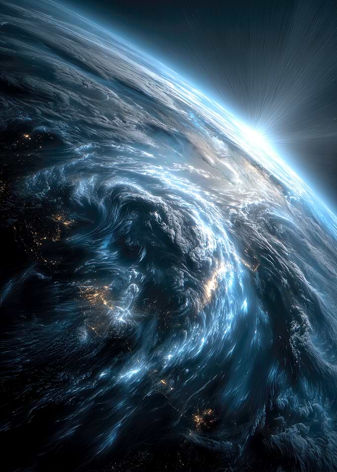 Earth from Space with Glowing Lights