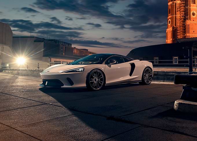 White McLaren Artura at Dusk