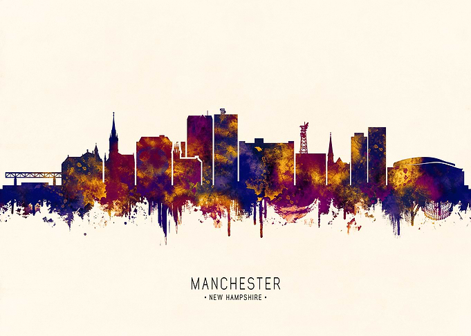Manchester New Hampshire Skyline Watercolor Art