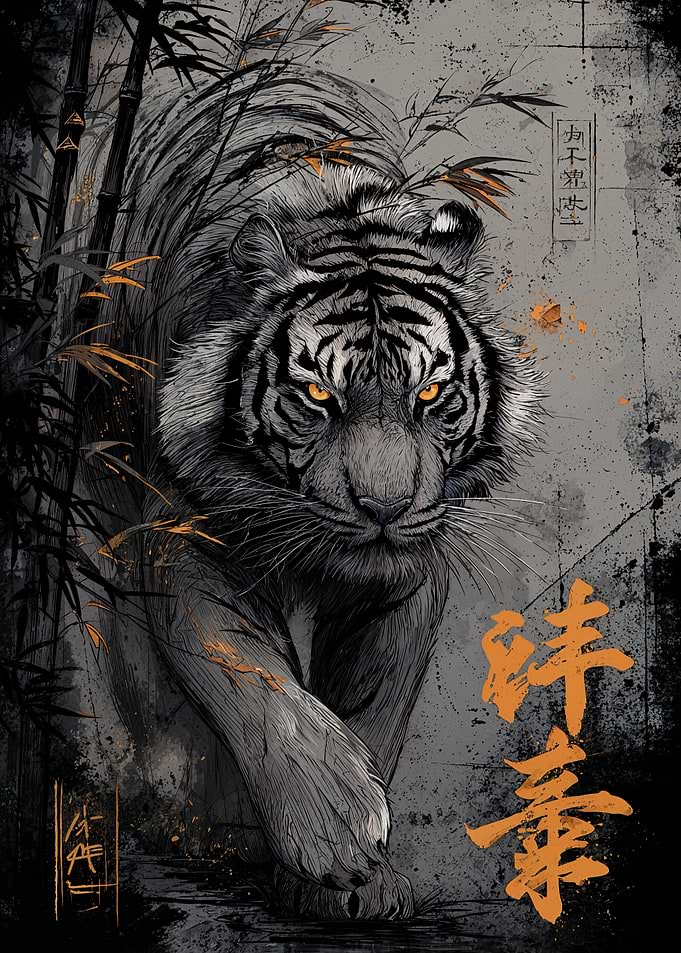 Tiger in Bamboo Forest