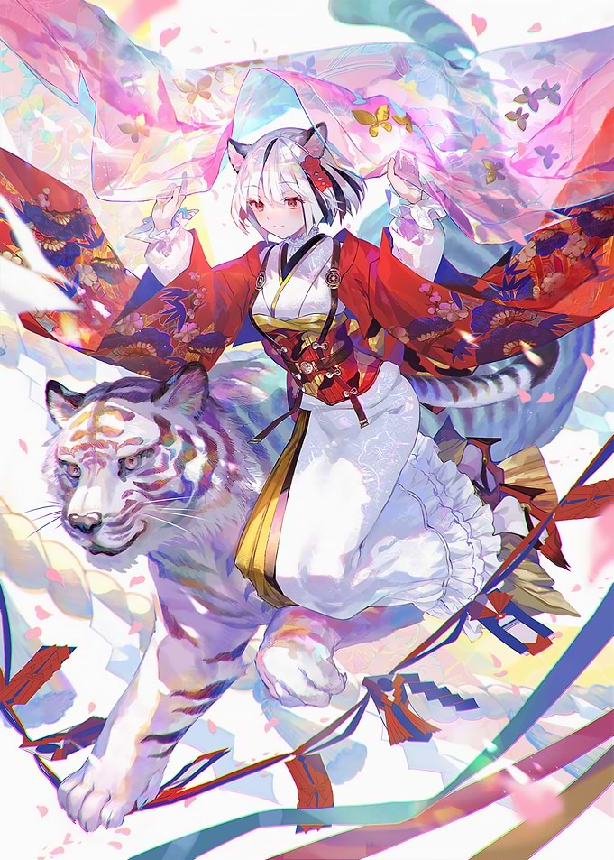 Anime Girl Riding a White Tiger
