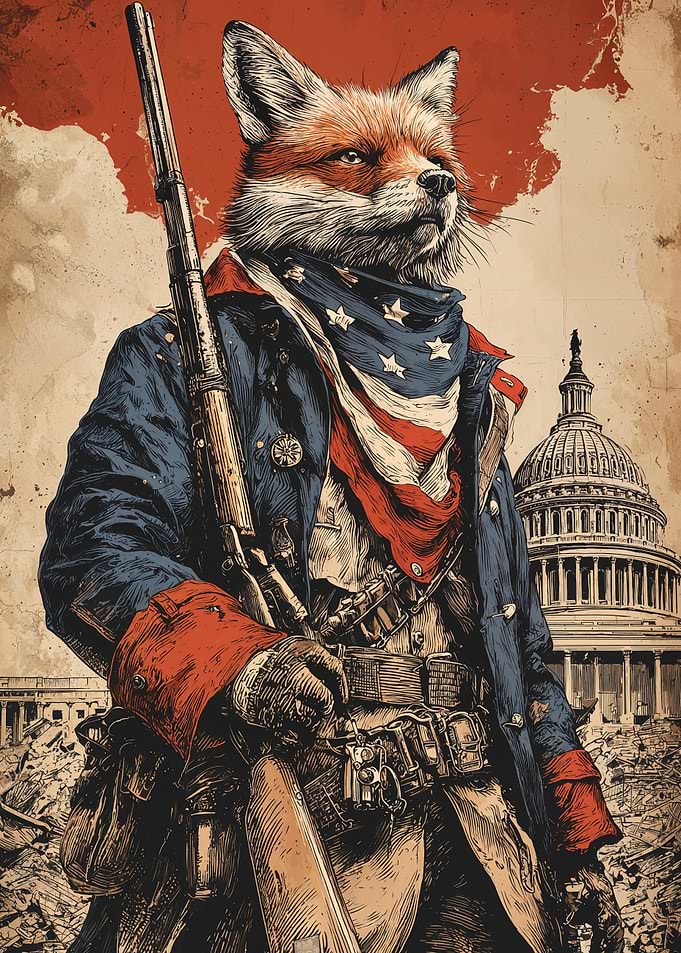Fox Patriot with Rifle and US Flag