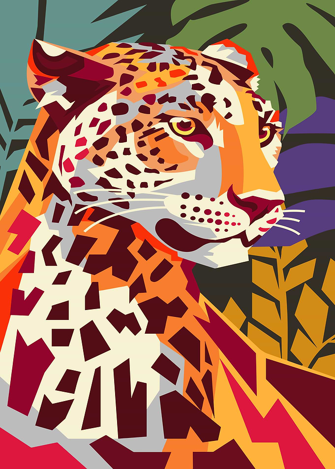 Abstract Leopard Portrait in Jungle