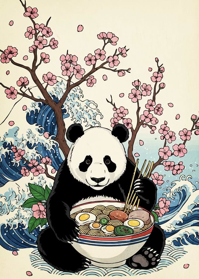 Panda ramen cherry blossoms
