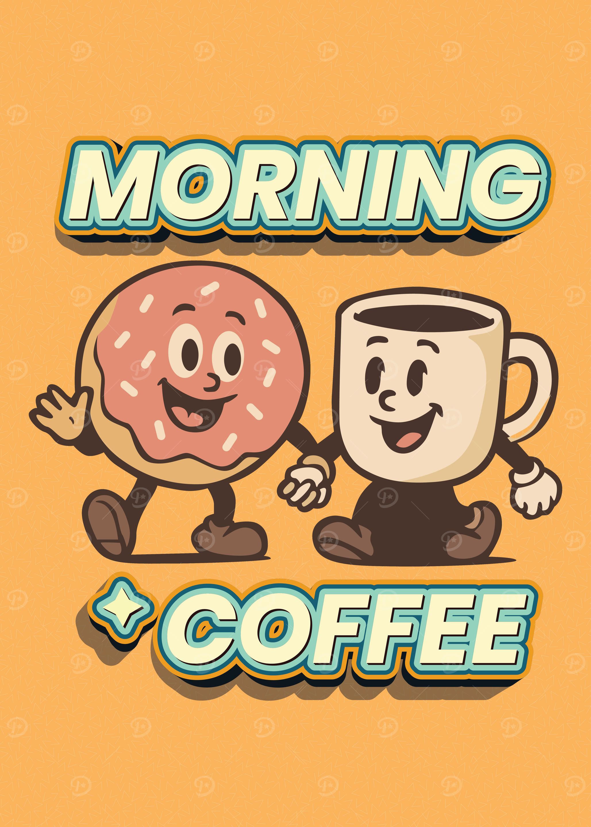 Morning Coffee and Donut Cartoon