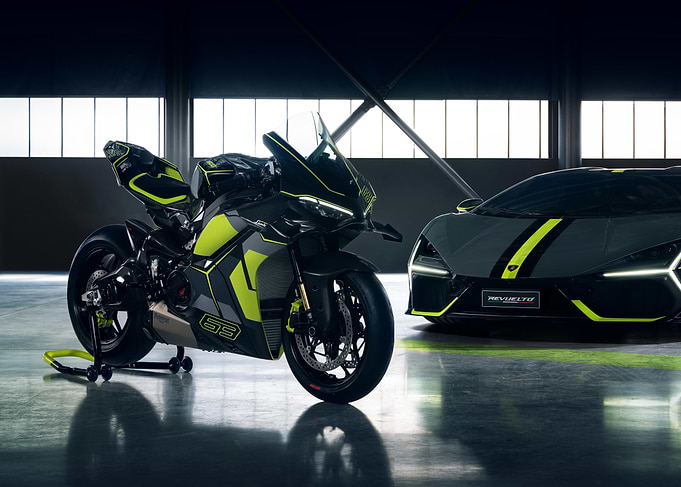 Motorcycle and Car with Neon Accents