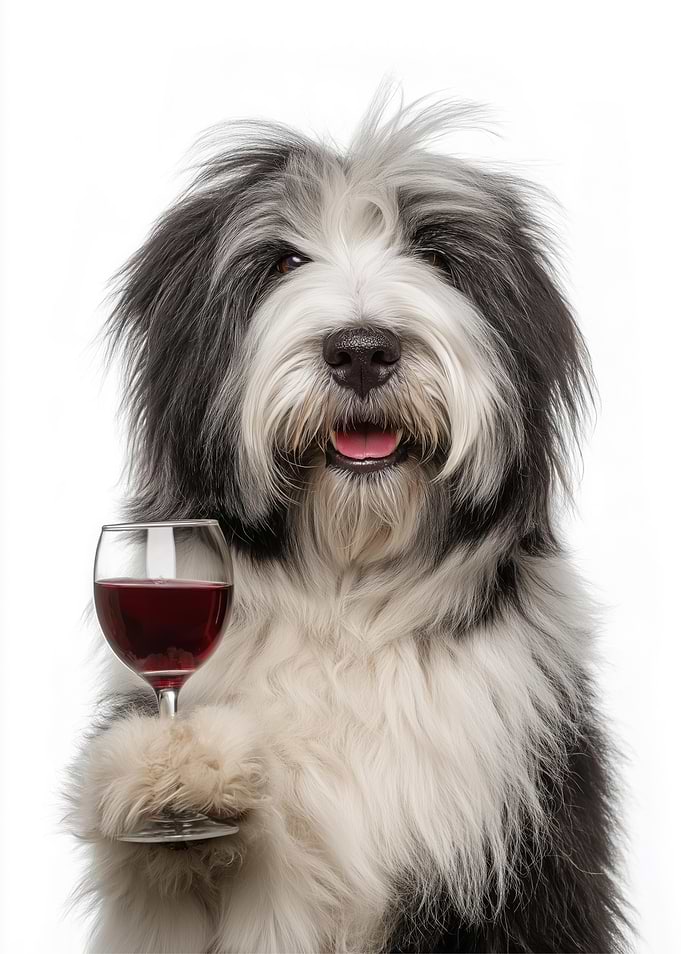 Polish Lowland Sheepdog with Wine Glass