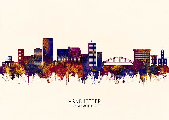 Manchester, New Hampshire Skyline Watercolor