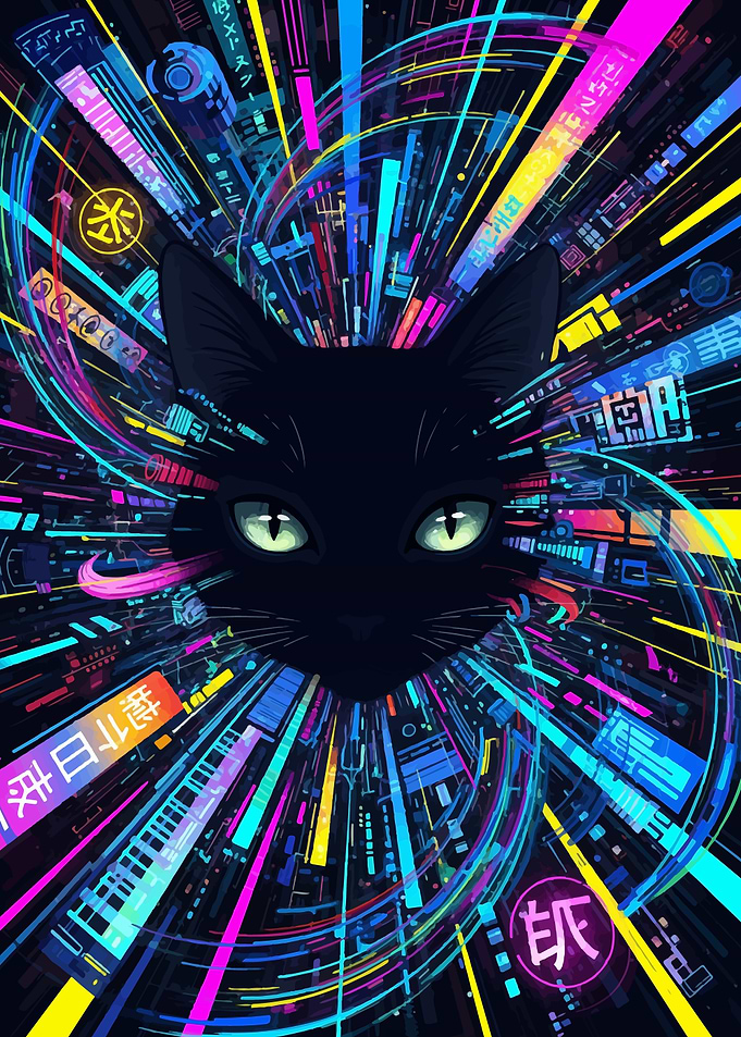 Cyberpunk Cat with Neon Lights