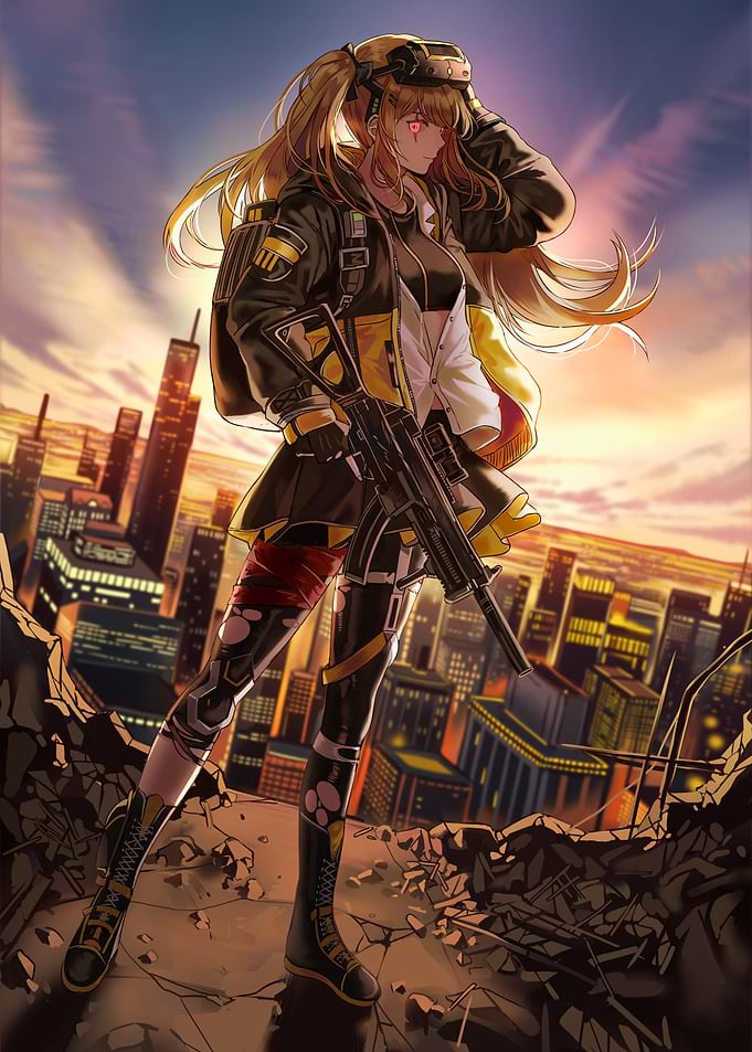 Girl with Gun in Ruined City