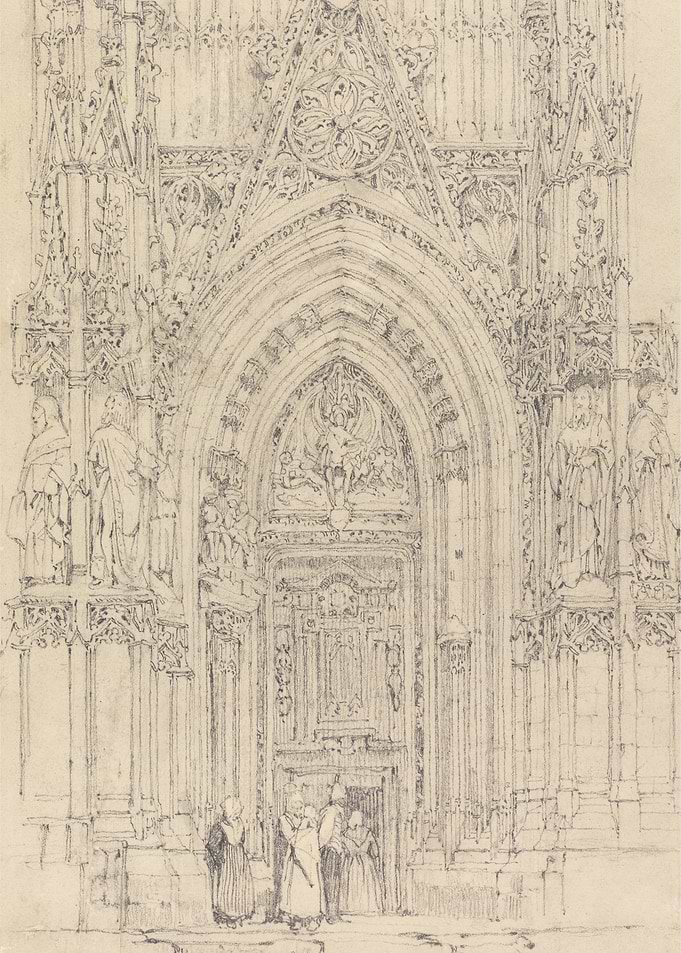 Gothic Cathedral Entrance Pencil Sketch