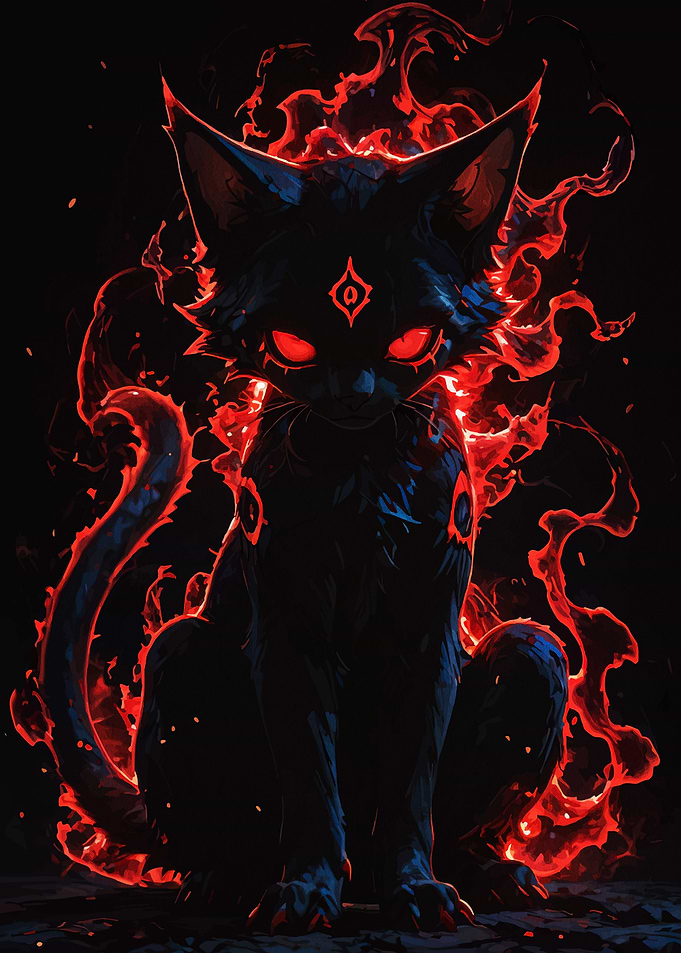 Fiery Dark Cat with Glowing Eyes
