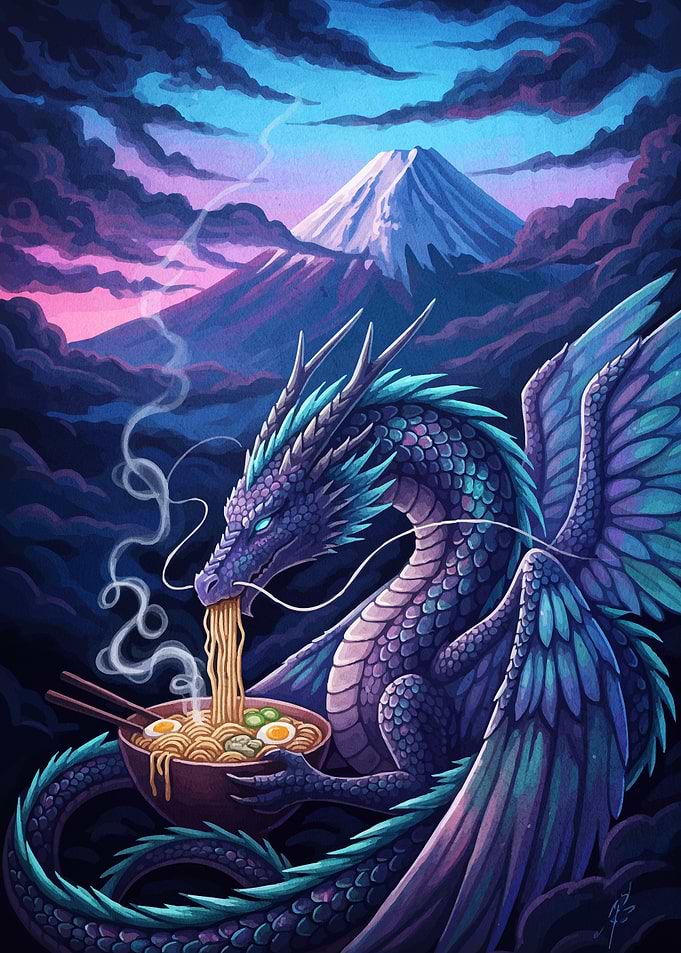Dragon Eating Ramen Mount Fuji